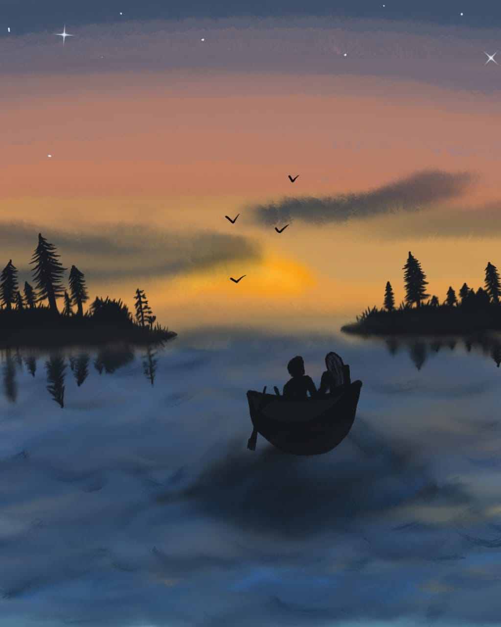 Evening lake row